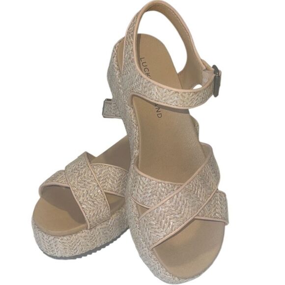 Lucky Brand Wagoo Woven Straw/Raffia Platform Buckle Sandals Size 7 - Picture 1 of 12
